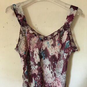 Vintage Chadwicks Pink and Purple Multicolor camisole with sequins and lace trim